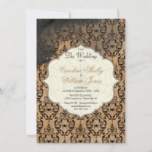 Gothic Autumn Gold Spider Web Wedding Invitation Kaart