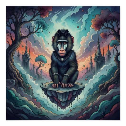 Gothic Baboon Dreamscape  Perfect Poster (Voorkant)