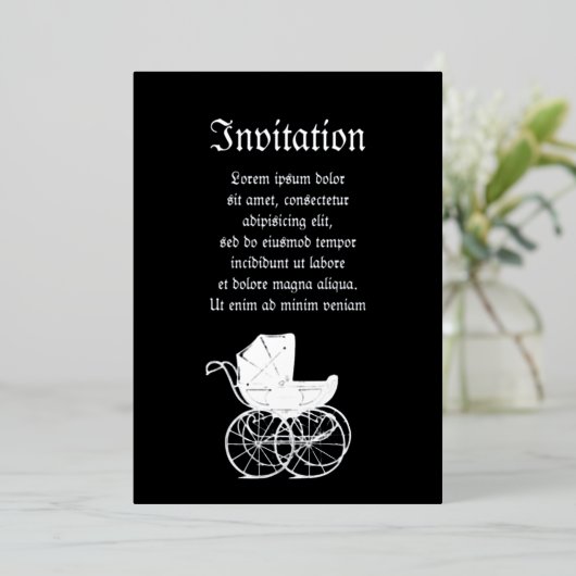 Gothic Baby Carriage Folie Uitnodiging (Staand Voorkant)