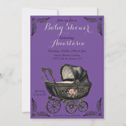 Gothic Baby Carriage Girl Baby shower Kaart (Voorkant)