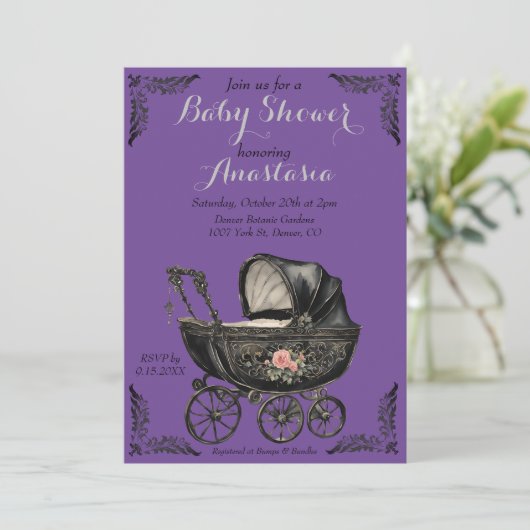 Gothic Baby Carriage Girl Baby shower Kaart (Staand voorkant)
