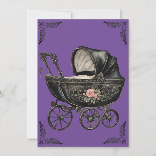 Gothic Baby Carriage Girl Baby shower Kaart (Achterkant)