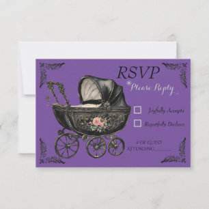 Gothic Baby Carriage Girl Baby shower RSVP Card Kaartje