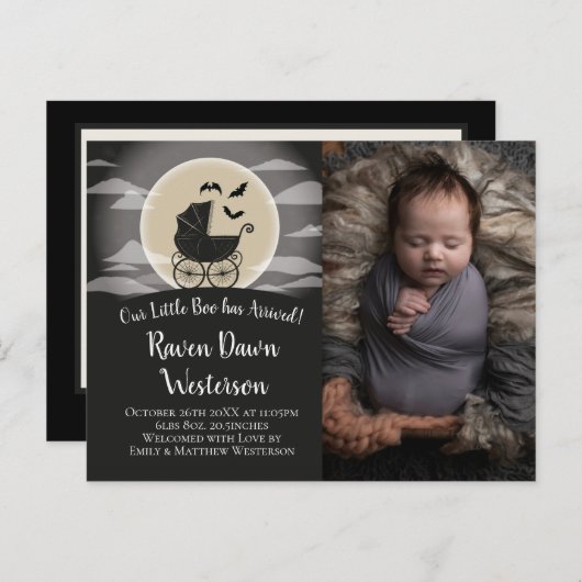 Gothic Baby Carriage Halloween Birth Annoucement Briefkaart (Voorkant / Achterkant)