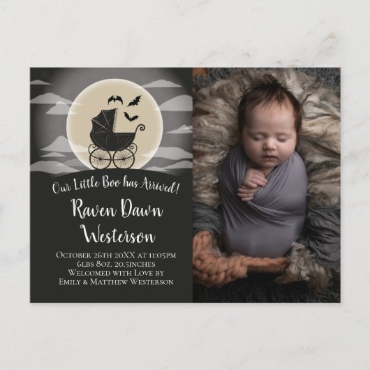 Gothic Baby Carriage Halloween Birth Annoucement Briefkaart (Voorkant)