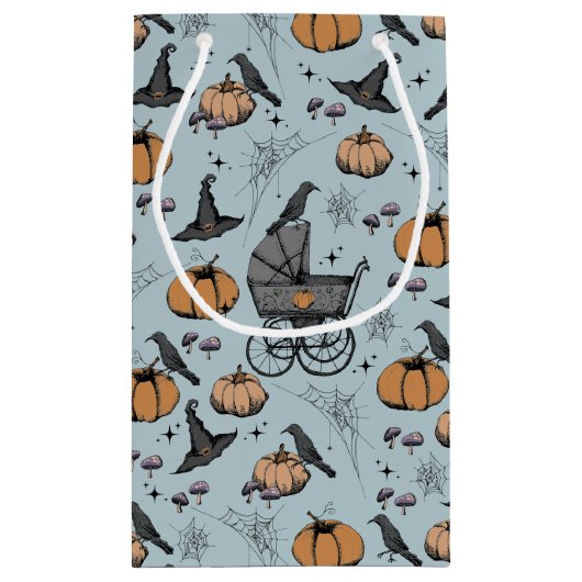 Gothic Baby Carriage Halloween Blue Klein Cadeauzakje (Achterkant)