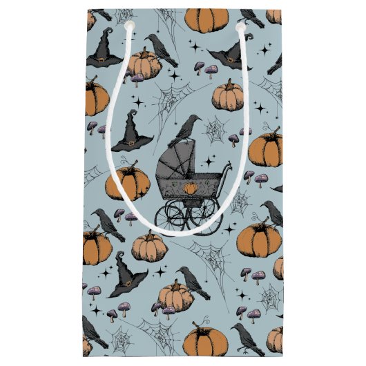 Gothic Baby Carriage Halloween Blue Klein Cadeauzakje (Voorkant)
