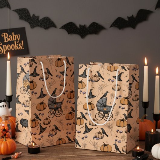 Gothic Baby Carriage Halloween Sinaasappel Klein Cadeauzakje