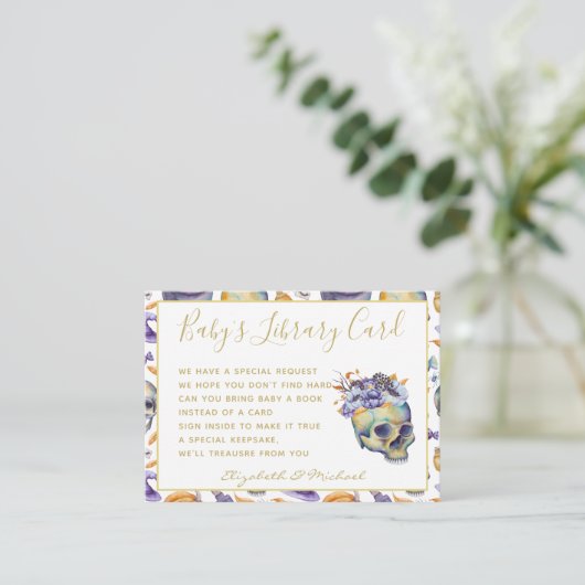 Gothic Baby Library Book Request Skulls Halloween Informatiekaartje (Staand voorkant)