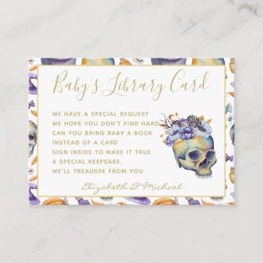 Gothic Baby Library Book Request Skulls Halloween Informatiekaartje (Voorkant)