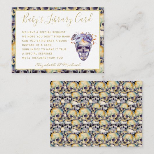 Gothic Baby Library Book Request Skulls Halloween Informatiekaartje (Voorkant / Achterkant)