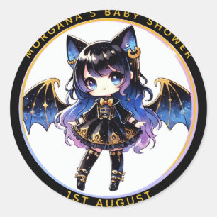 Gothic Baby Meisje Douche Bat Vampier Dank je Ronde Sticker
