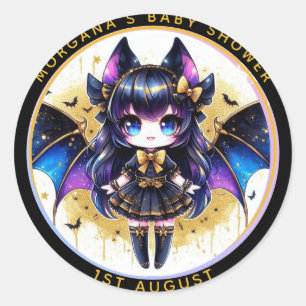 Gothic Baby Meisje Douche Bat Vampier Dank je Ronde Sticker