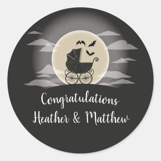 Gothic Baby shower Halloween Carriage Ronde Sticker (Voorkant)