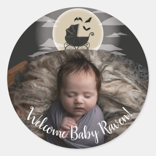 Gothic Baby shower Halloween Carriage Ronde Sticker (Voorkant)