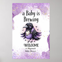 Gothic Baby shower welkomstbord zwart Paarse kraai