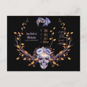 GOTHIC Baby Stats Aankomst Aankondiging Halloween Briefkaart