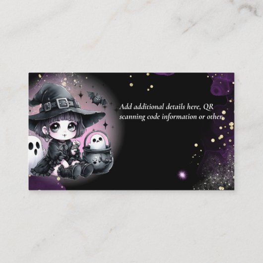 Gothic Baby Witch Douche Paarse Zwarte Luier Raffl Informatiekaartje (Achterkant)