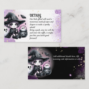 Gothic Baby Witch Douche Paarse Zwarte Luier Raffl Informatiekaartje