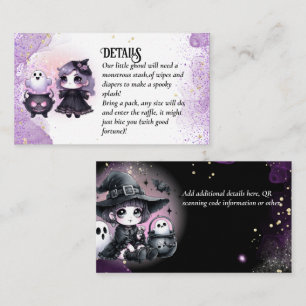 Gothic Baby Witch Douche Paarse Zwarte Luier Raffl Informatiekaartje