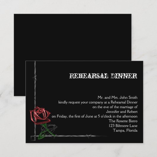 Gothic Barbed Wire Roos Wedding Rehearsal Dinner Kaart (Voorkant / Achterkant)