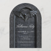 Gothic Bat Arched Tombstone Halloween Party Kaart (Voorkant)