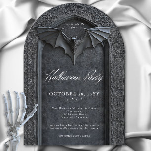 Gothic Bat Arched Tombstone Halloween Party Kaart