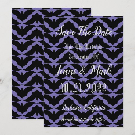 Gothic Bat Halloween Wedding Save The Date (Voorkant / Achterkant)