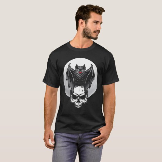 Gothic Bat Moon Wicca Skull T-shirt (Voorkant volledig)