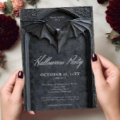 Gothic Bat Tombstone Halloween Party Kaart
