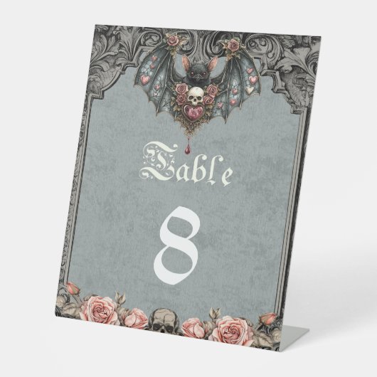 Gothic Bat Wedding Table Number Reclamebord Met Voetstuk (Voorkant)