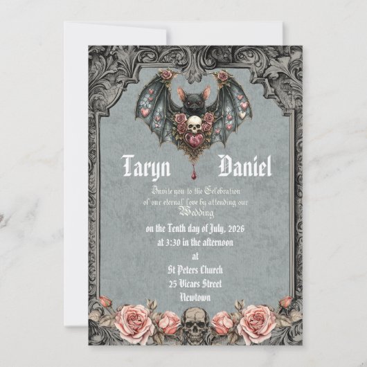 Gothic Bat Wedding Uitnodiging (Voorkant)
