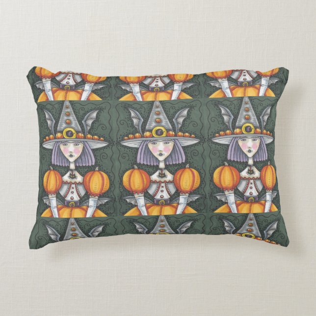 Gothic Bat Witch HALLOWEEN ACCENT PILLOW Decoratief Kussen (Voorkant)