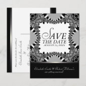 Gothic Batik Save the Date Black + Silver Briefkaa Aankondigingskaart (Voorkant / Achterkant)