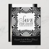 Gothic Batik Save the Date Black + Silver Briefkaa Aankondigingskaart (Voorkant / Achterkant)