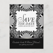 Gothic Batik Save the Date Black + Silver Briefkaa Aankondigingskaart (Voorkant)