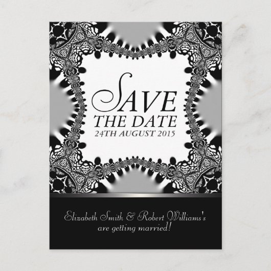 Gothic Batik Save the Date Black + Silver Briefkaa Aankondigingskaart (Voorkant)