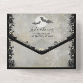 Gothic Bats Elegant Halloween MENU "Samen met" All In One Uitnodiging (Achterkant)
