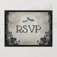 Gothic Bats Grey Halloween RSVP Menu Briefkaart