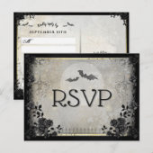 Gothic Bats Grey Halloween RSVP Menu Briefkaart (Voorkant / Achterkant)