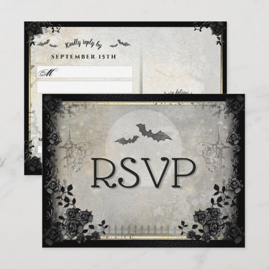 Gothic Bats Grey Halloween RSVP Menu Briefkaart (Voorkant / Achterkant)
