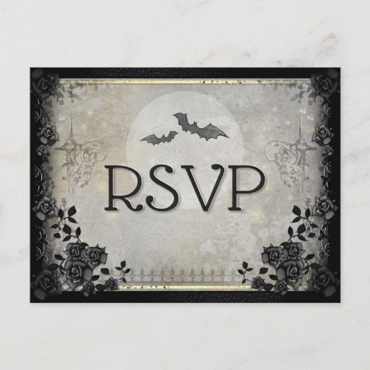 Gothic Bats Grey Halloween RSVP Menu Briefkaart (Voorkant)