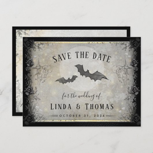 Gothic Bats Grey Save the Date Briefkaart (Voorkant / Achterkant)
