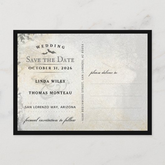 Gothic Bats Grey Save the Date Briefkaart (Achterkant)