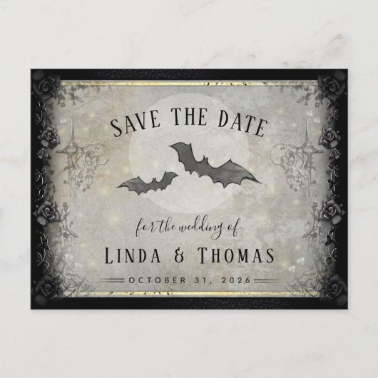 Gothic Bats Grey Save the Date Briefkaart (Voorkant)