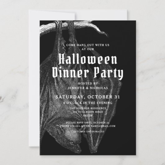 Gothic  Bats Halloween Dinner Party Kaart (Voorkant)