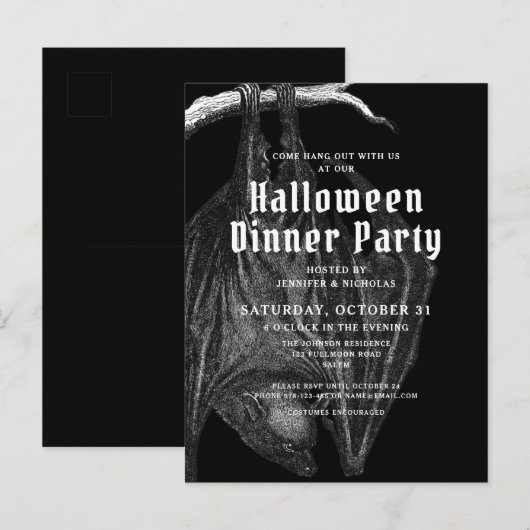 Gothic Bats Halloween Dinner Party Uitnodiging (Voorkant / Achterkant)