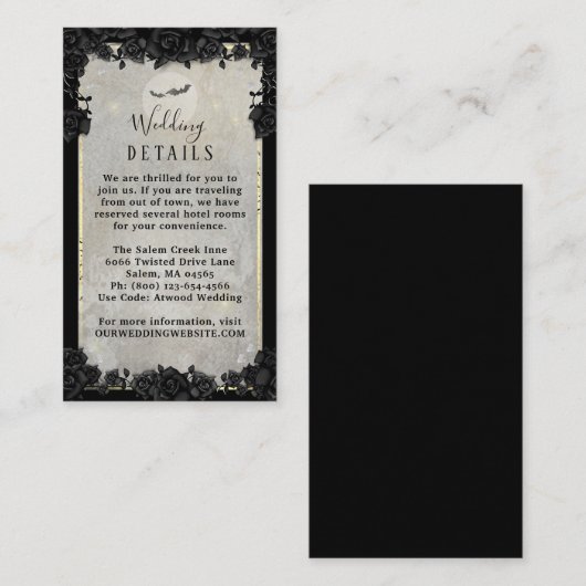 Gothic Bats Halloween Elegant Wedding Details Enc Informatiekaartje (Voorkant / Achterkant)