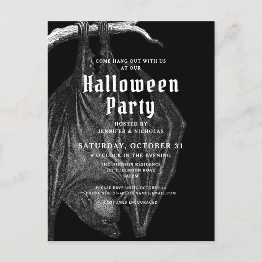 Gothic Bats Halloween Party Invitation Briefkaart (Voorkant)