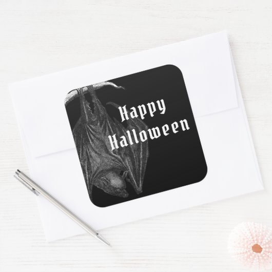 Gothic Bats Happy Halloween Vierkante Sticker (Envelop)